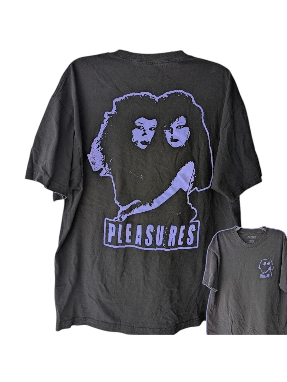 Pleasures Shirt XL Black Purple Retro Twin Faces Graphic Tee Cyber Grunge Street
